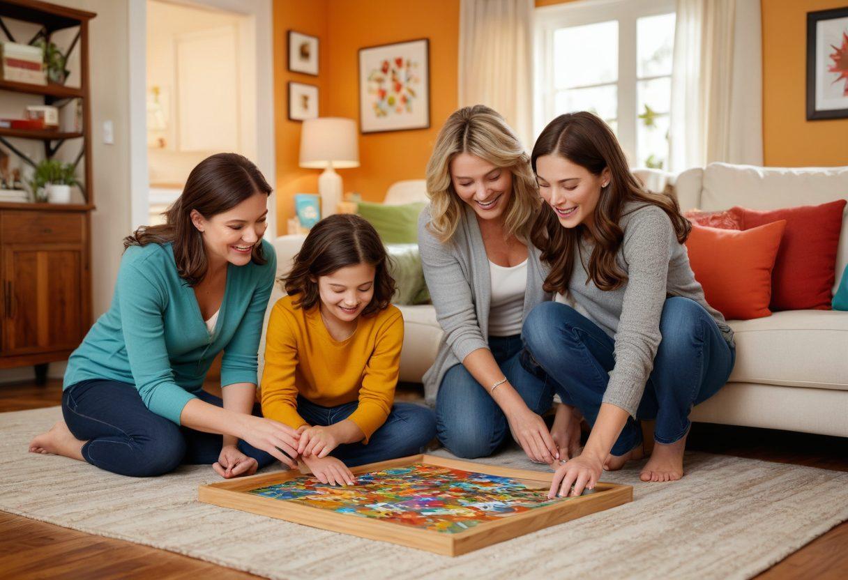 A serene family scene depicting parents with two children, one of whom is joyfully engaging in a sensory activity, surrounded by colorful autism awareness symbols like puzzle pieces. In the background, a warm and inviting home environment reflects affordability and support. Overlaying the image is a subtle infographic illustrating affordable insurance options. soft focus. vibrant colors. super-realistic.